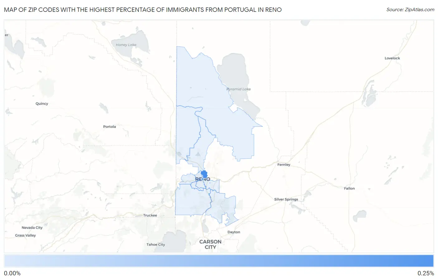 Zip Codes with the Highest Percentage of Immigrants from Portugal in Reno Map