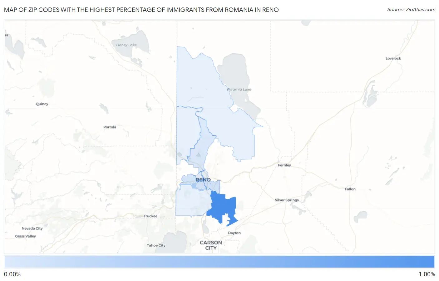 Zip Codes with the Highest Percentage of Immigrants from Romania in Reno Map