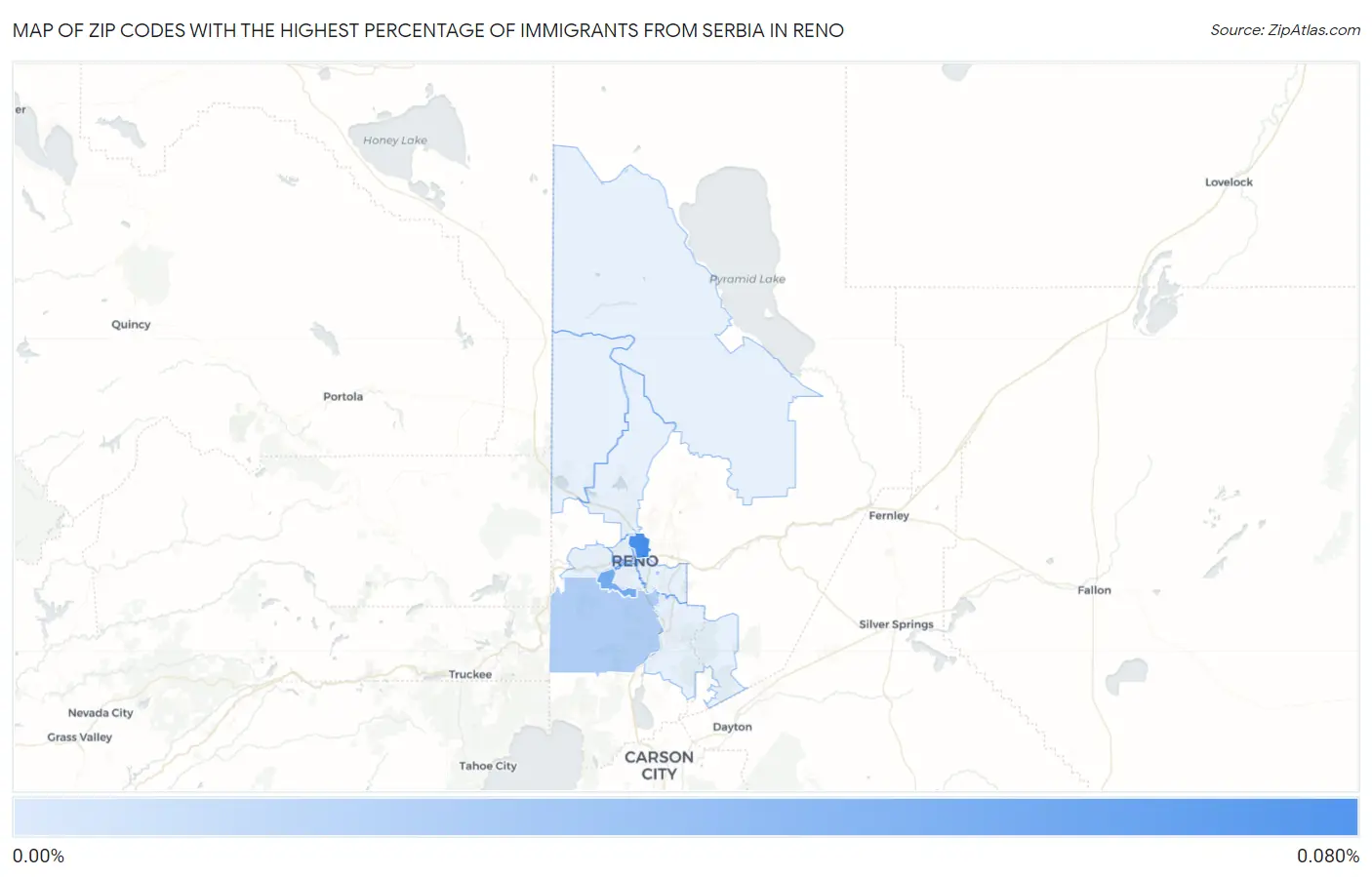 Zip Codes with the Highest Percentage of Immigrants from Serbia in Reno Map