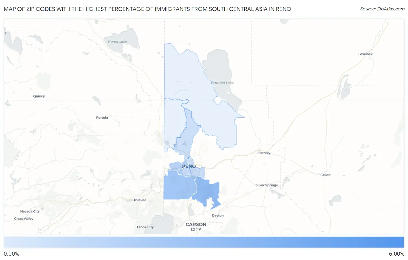 Zip Codes with the Highest Percentage of Immigrants from South Central Asia in Reno Map