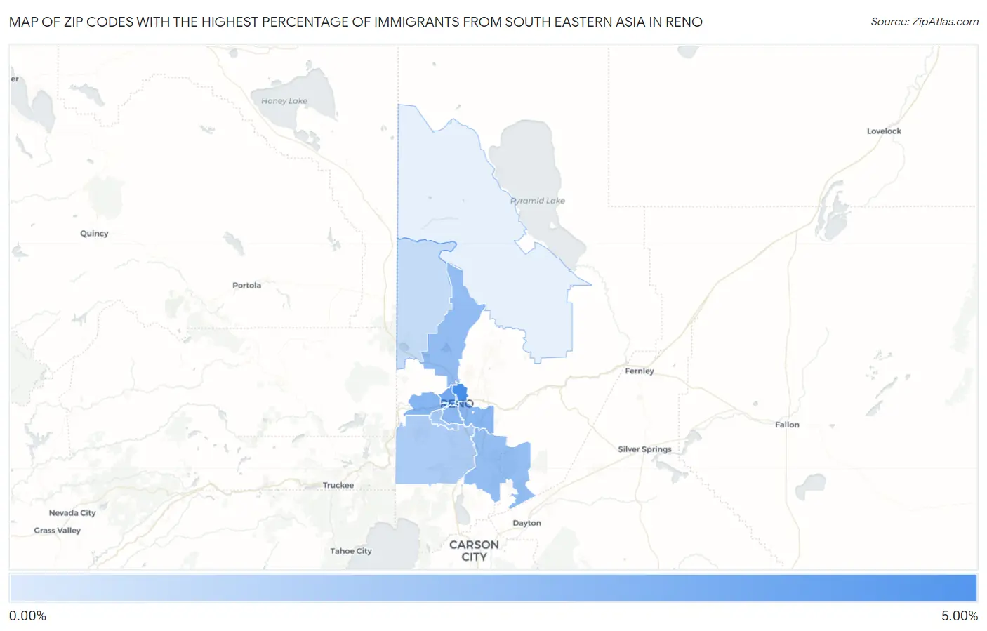 Zip Codes with the Highest Percentage of Immigrants from South Eastern Asia in Reno Map