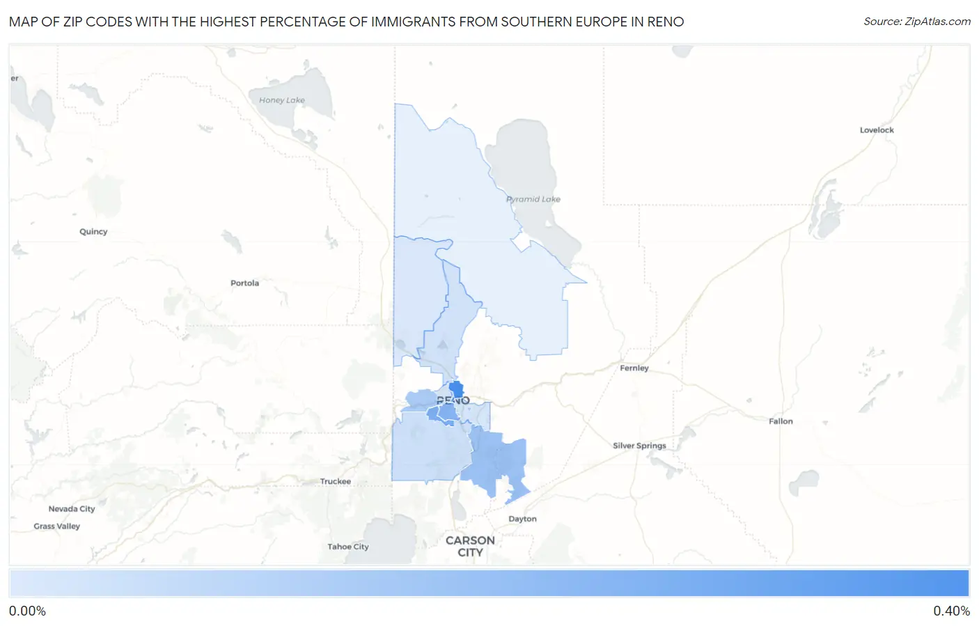 Zip Codes with the Highest Percentage of Immigrants from Southern Europe in Reno Map