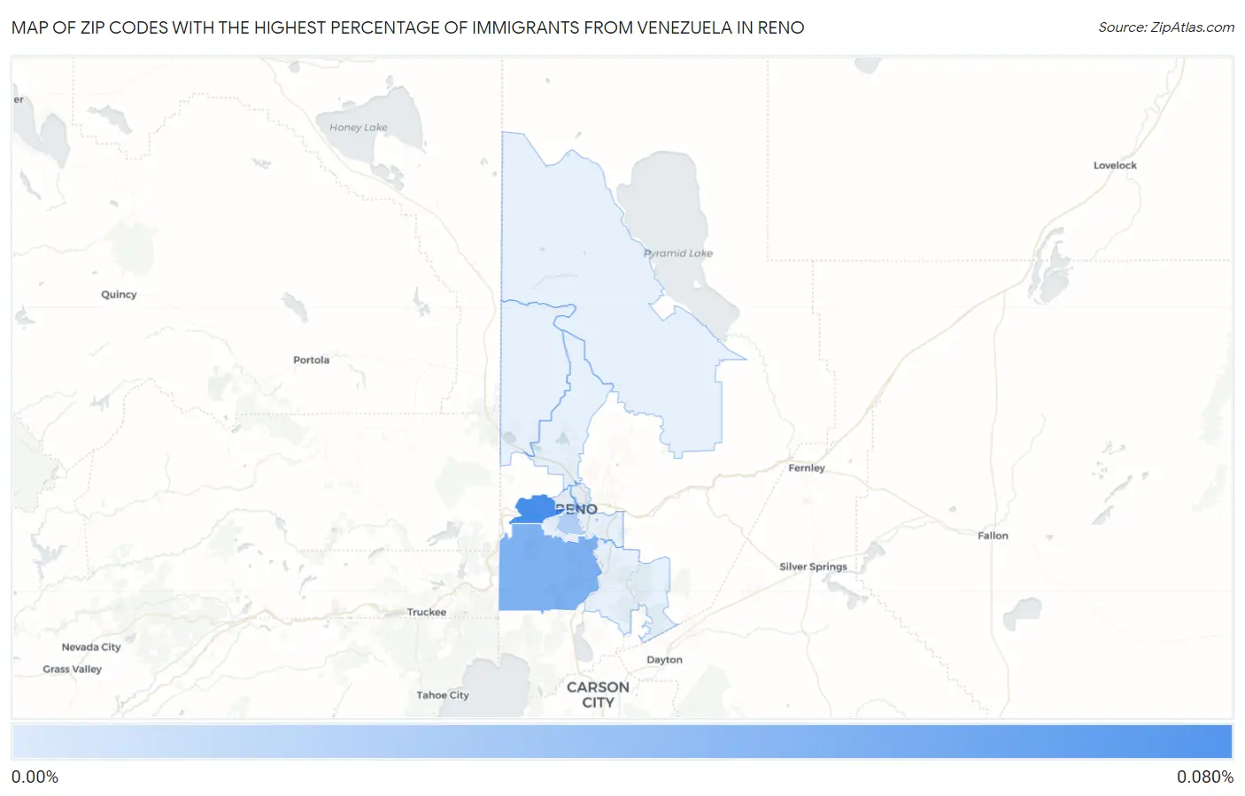 Zip Codes with the Highest Percentage of Immigrants from Venezuela in Reno Map
