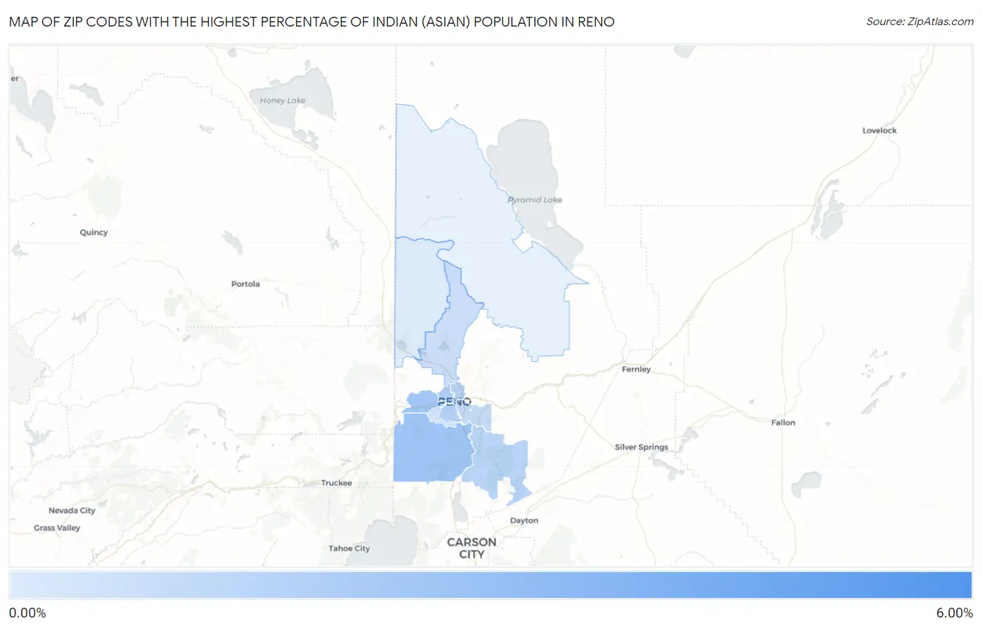Zip Codes with the Highest Percentage of Indian (Asian) Population in Reno Map