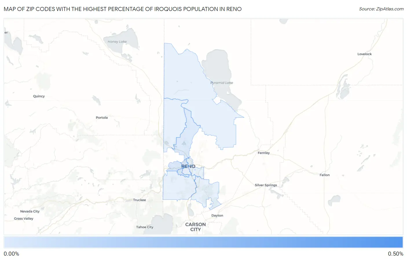 Zip Codes with the Highest Percentage of Iroquois Population in Reno Map