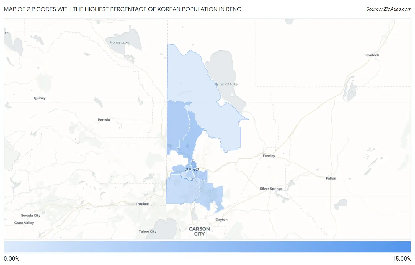 Zip Codes with the Highest Percentage of Korean Population in Reno Map