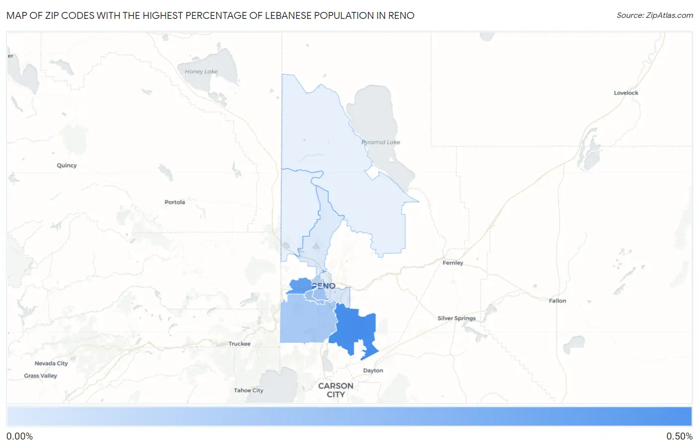 Zip Codes with the Highest Percentage of Lebanese Population in Reno Map