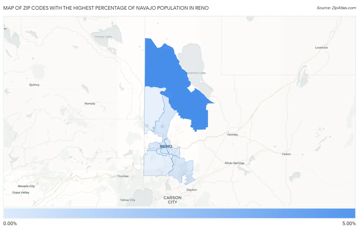 Zip Codes with the Highest Percentage of Navajo Population in Reno Map