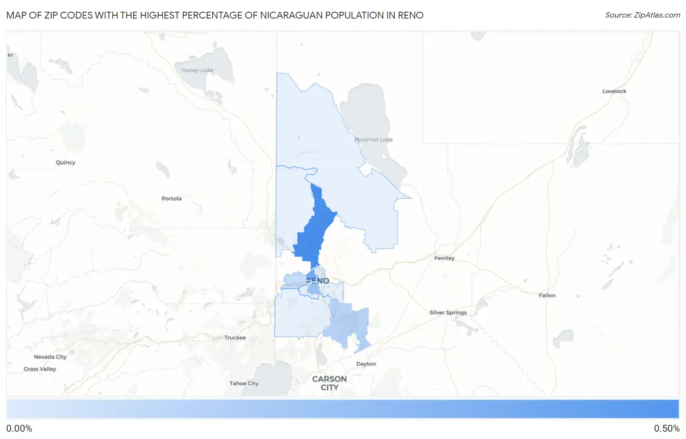 Zip Codes with the Highest Percentage of Nicaraguan Population in Reno Map