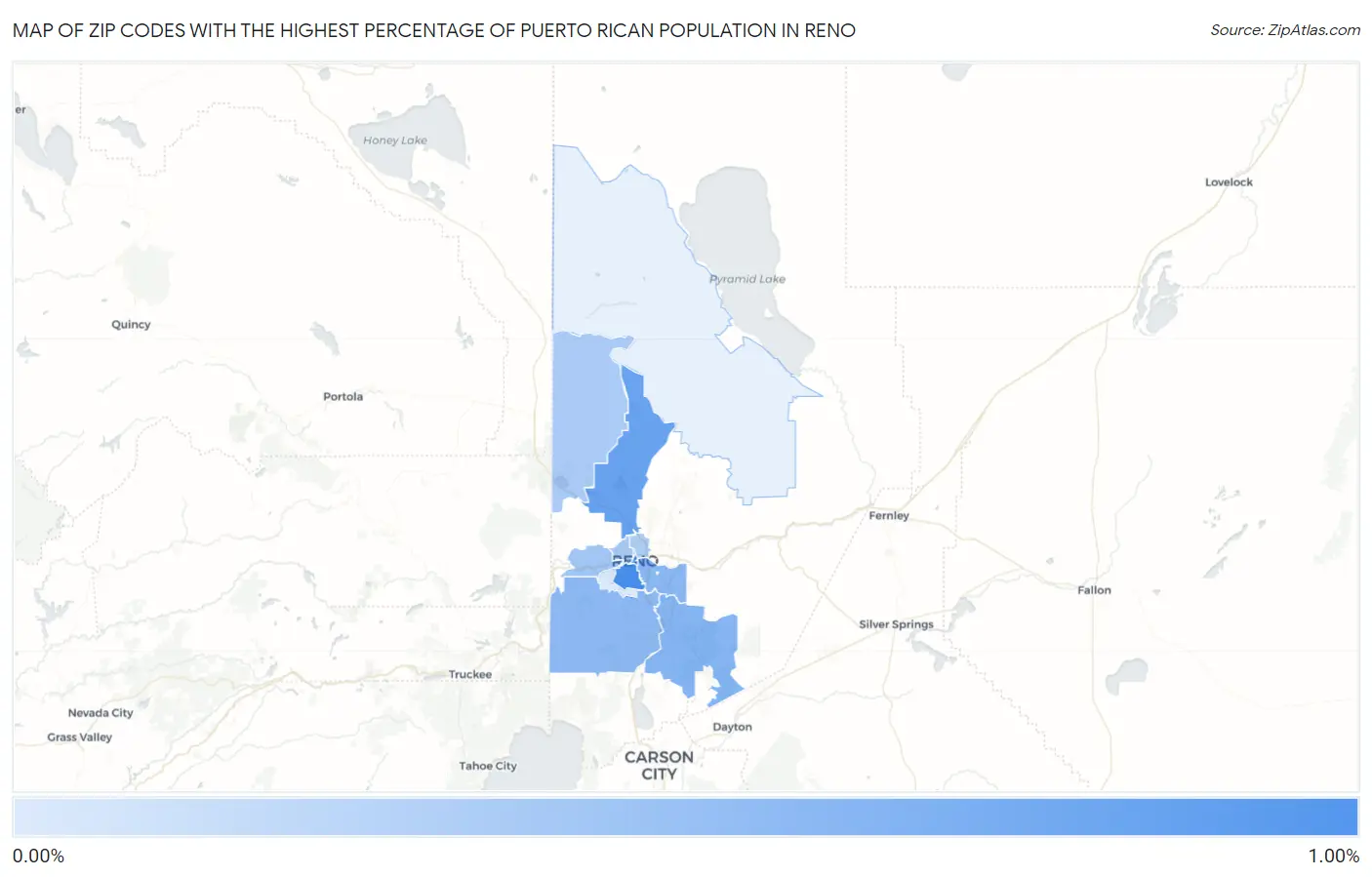 Zip Codes with the Highest Percentage of Puerto Rican Population in Reno Map