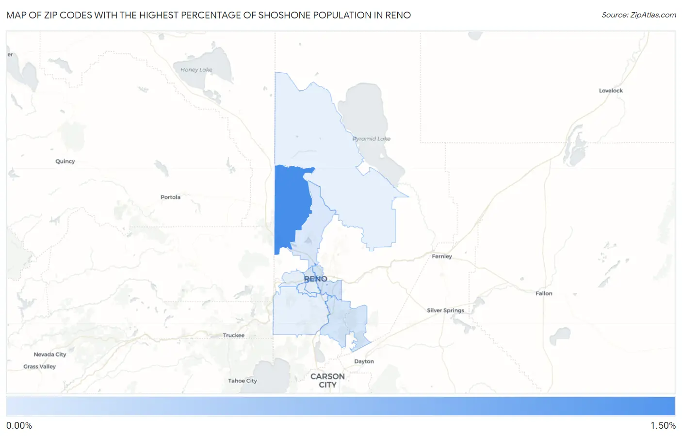 Zip Codes with the Highest Percentage of Shoshone Population in Reno Map
