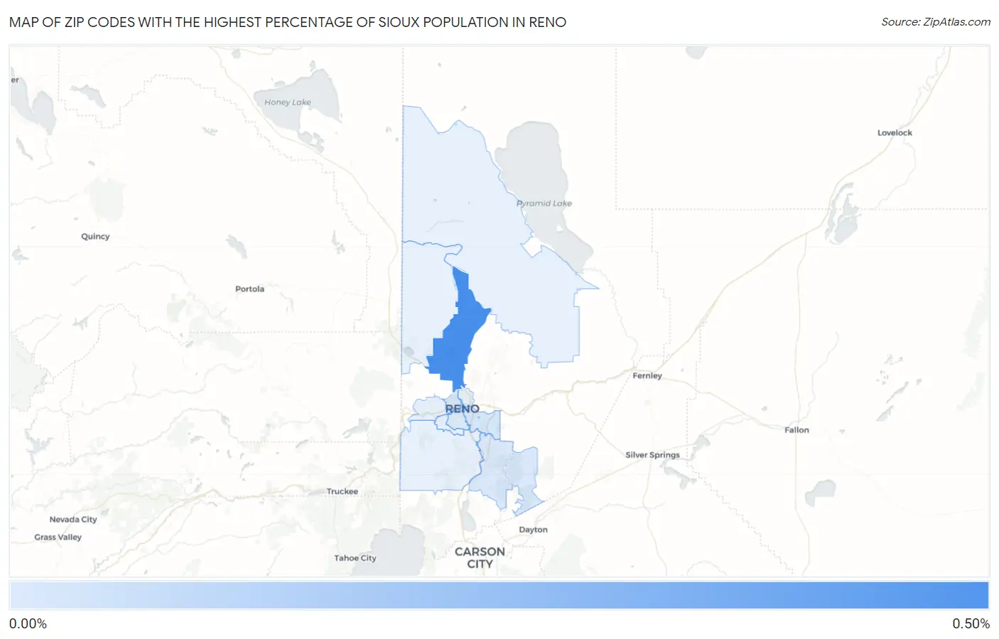 Zip Codes with the Highest Percentage of Sioux Population in Reno Map