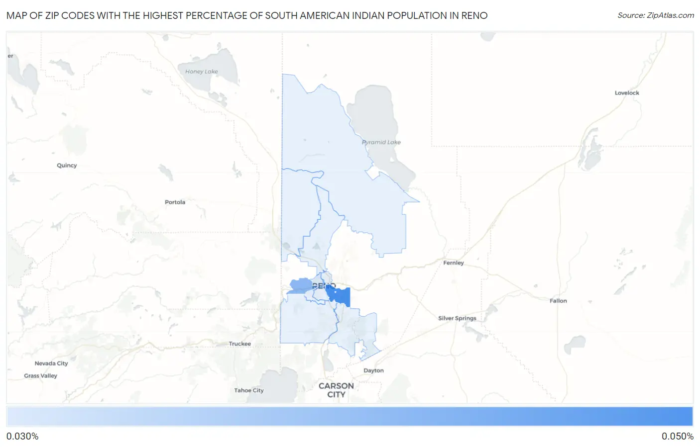 Zip Codes with the Highest Percentage of South American Indian Population in Reno Map