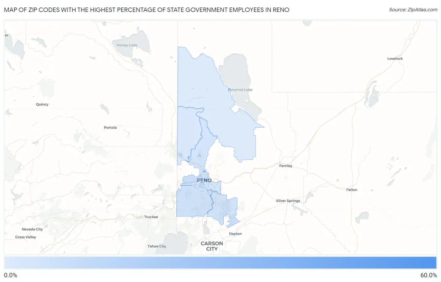 Zip Codes with the Highest Percentage of State Government Employees in Reno Map