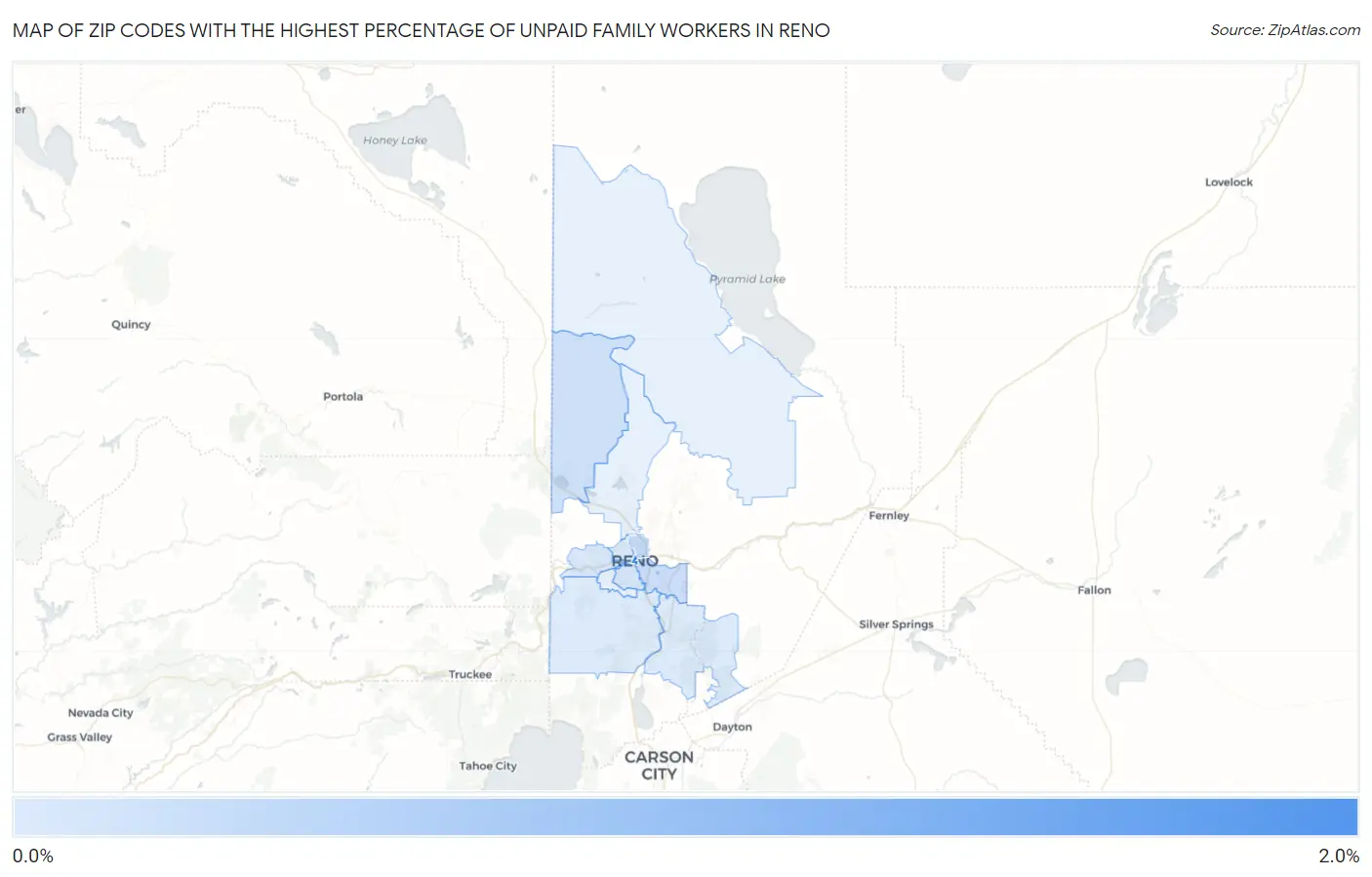 Zip Codes with the Highest Percentage of Unpaid Family Workers in Reno Map