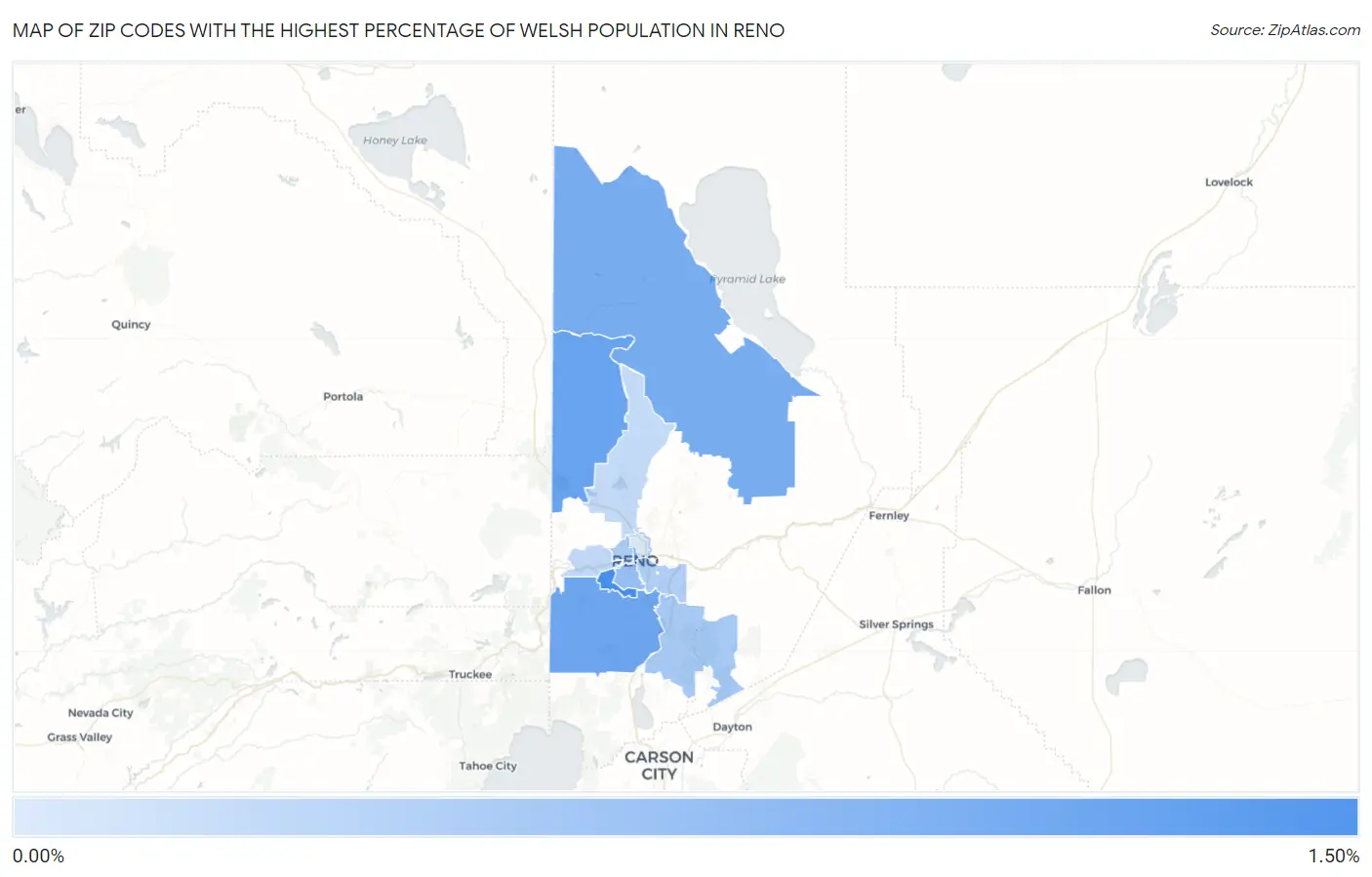 Zip Codes with the Highest Percentage of Welsh Population in Reno Map