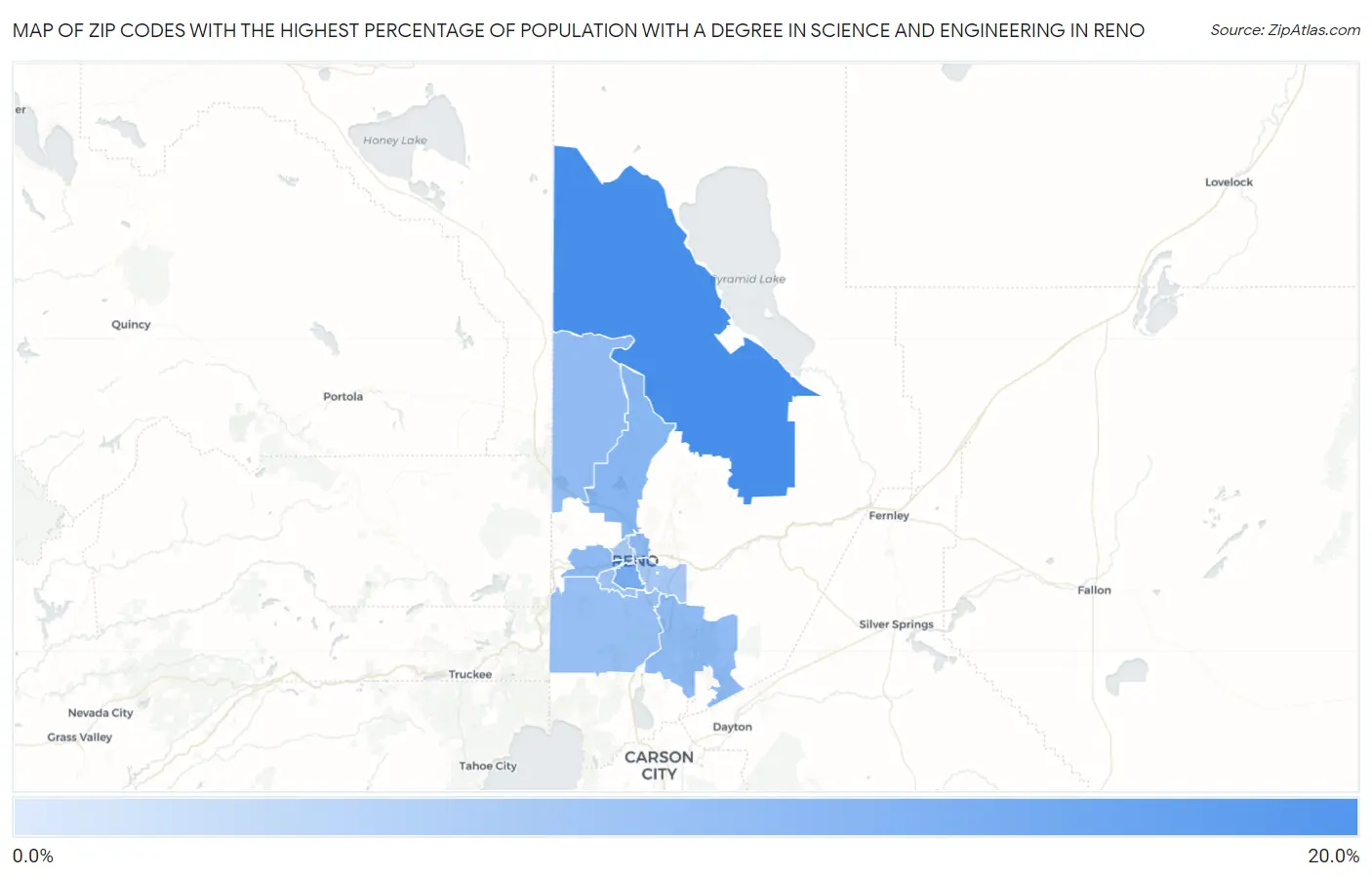 Zip Codes with the Highest Percentage of Population with a Degree in Science and Engineering in Reno Map