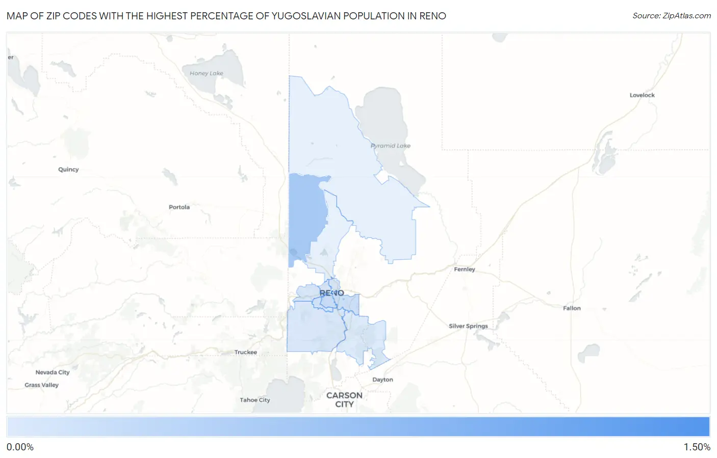 Zip Codes with the Highest Percentage of Yugoslavian Population in Reno Map