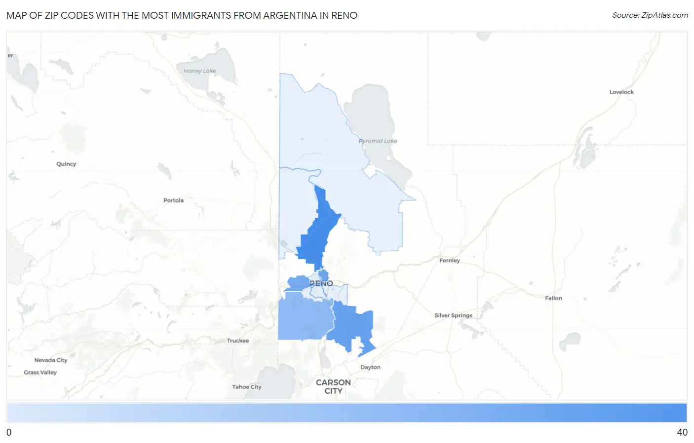Zip Codes with the Most Immigrants from Argentina in Reno Map