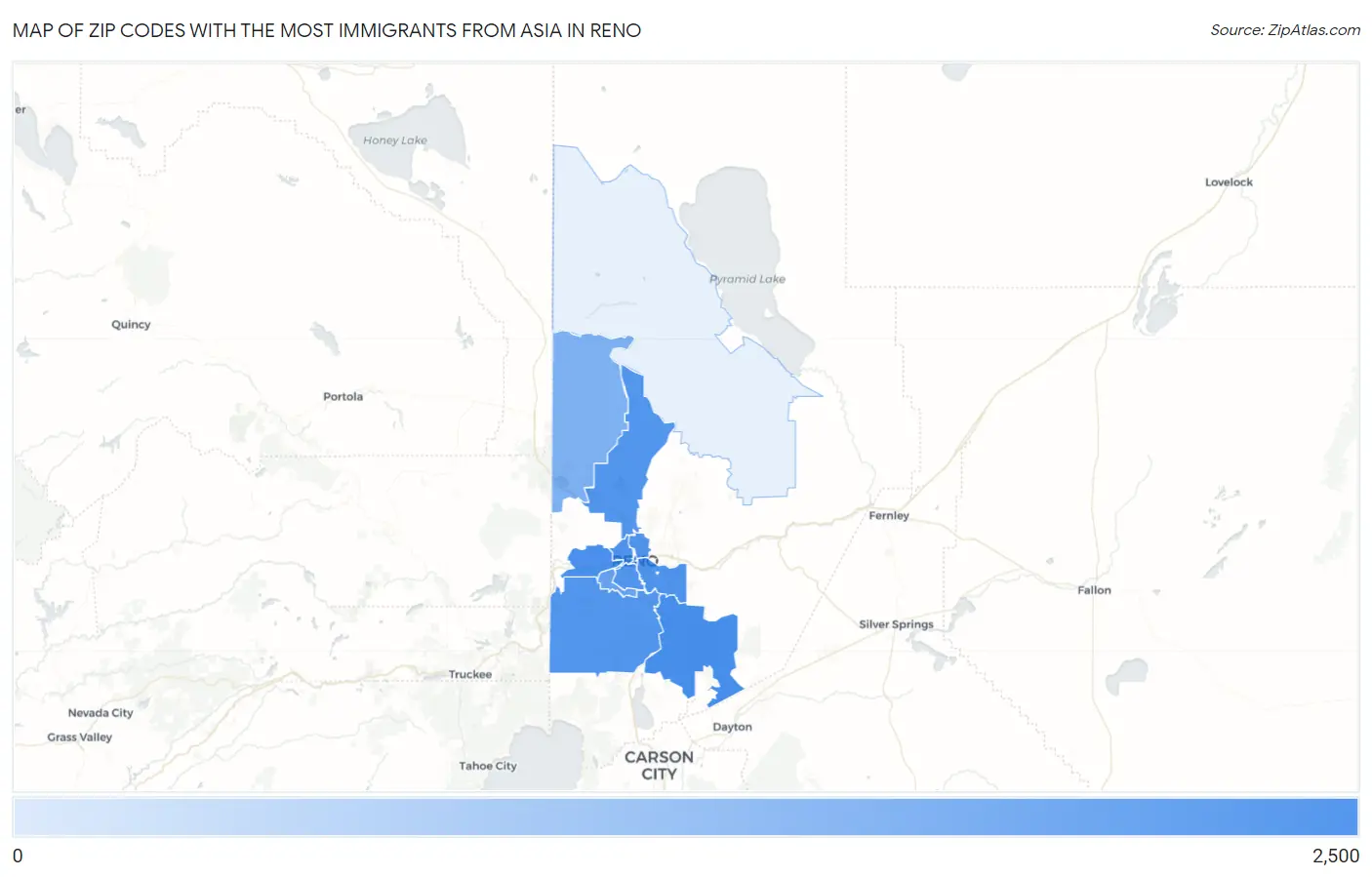 Zip Codes with the Most Immigrants from Asia in Reno Map