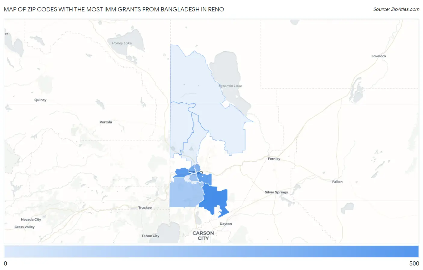 Zip Codes with the Most Immigrants from Bangladesh in Reno Map