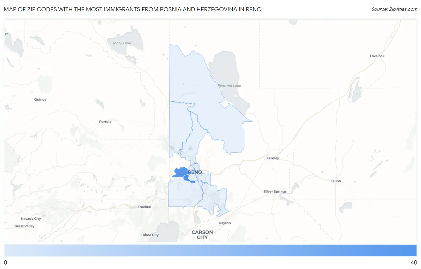 Zip Codes with the Most Immigrants from Bosnia and Herzegovina in Reno Map