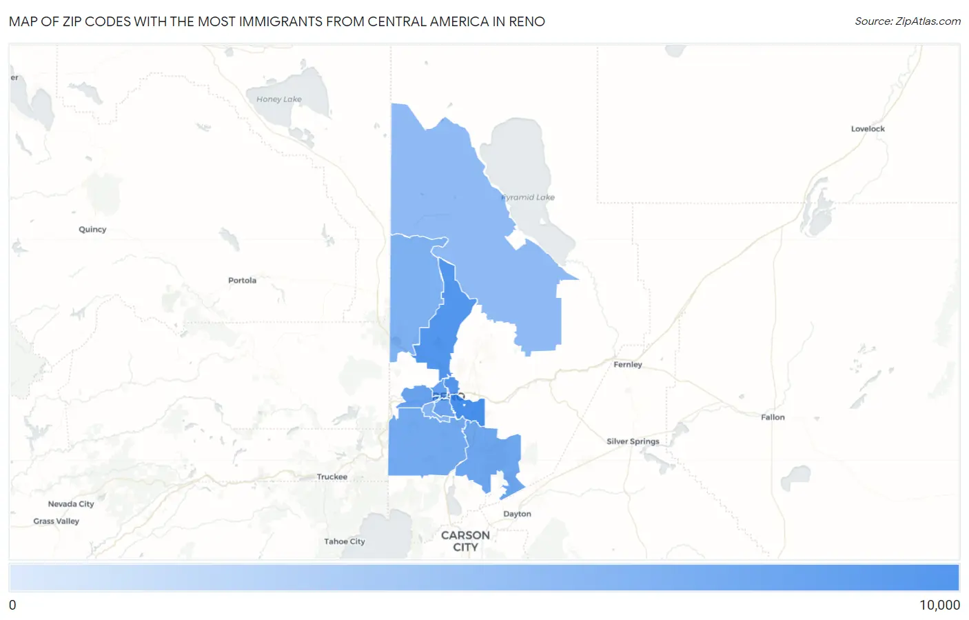 Zip Codes with the Most Immigrants from Central America in Reno Map