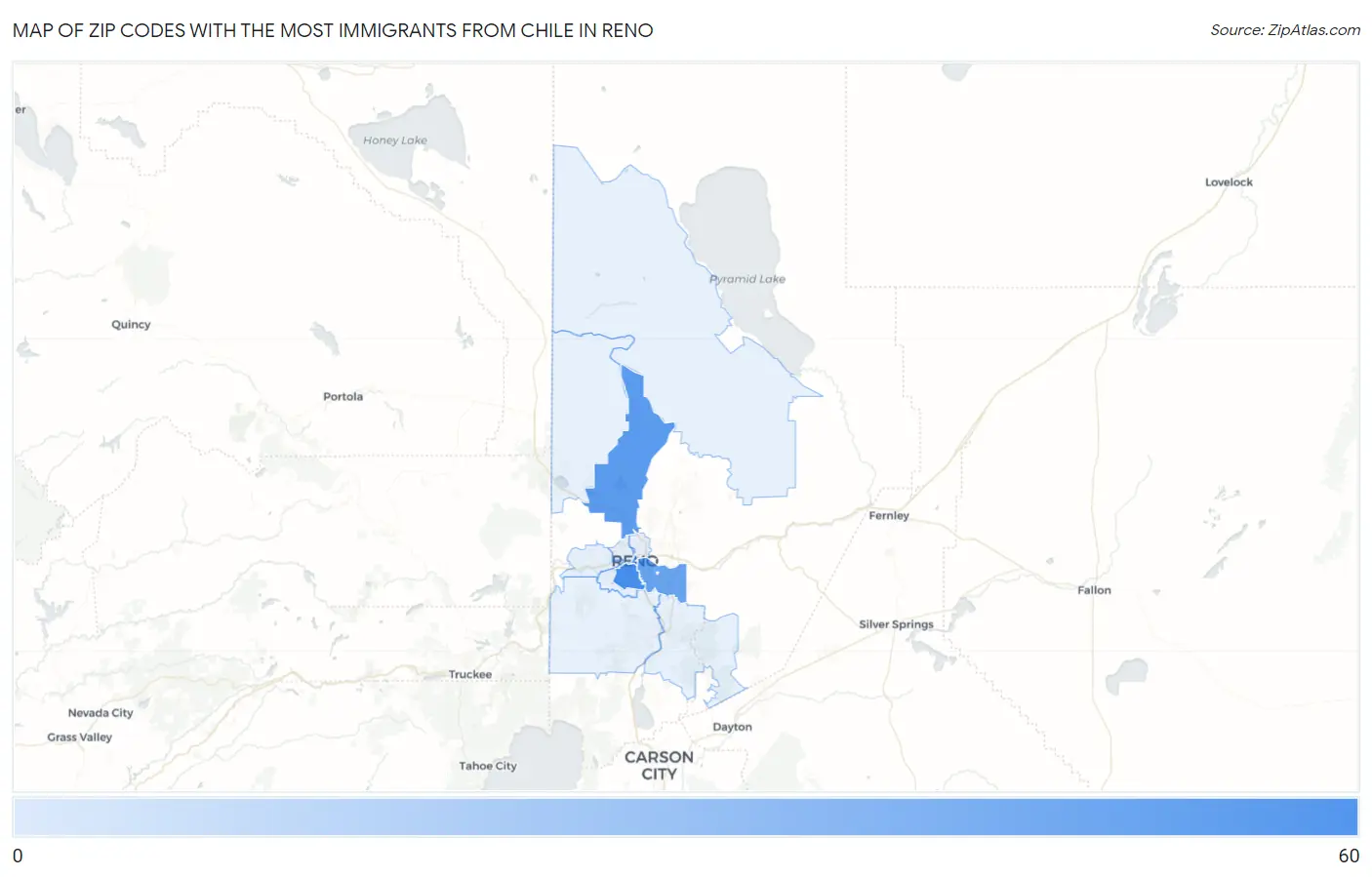 Zip Codes with the Most Immigrants from Chile in Reno Map