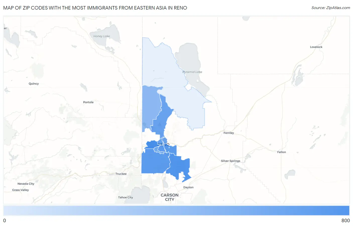 Zip Codes with the Most Immigrants from Eastern Asia in Reno Map