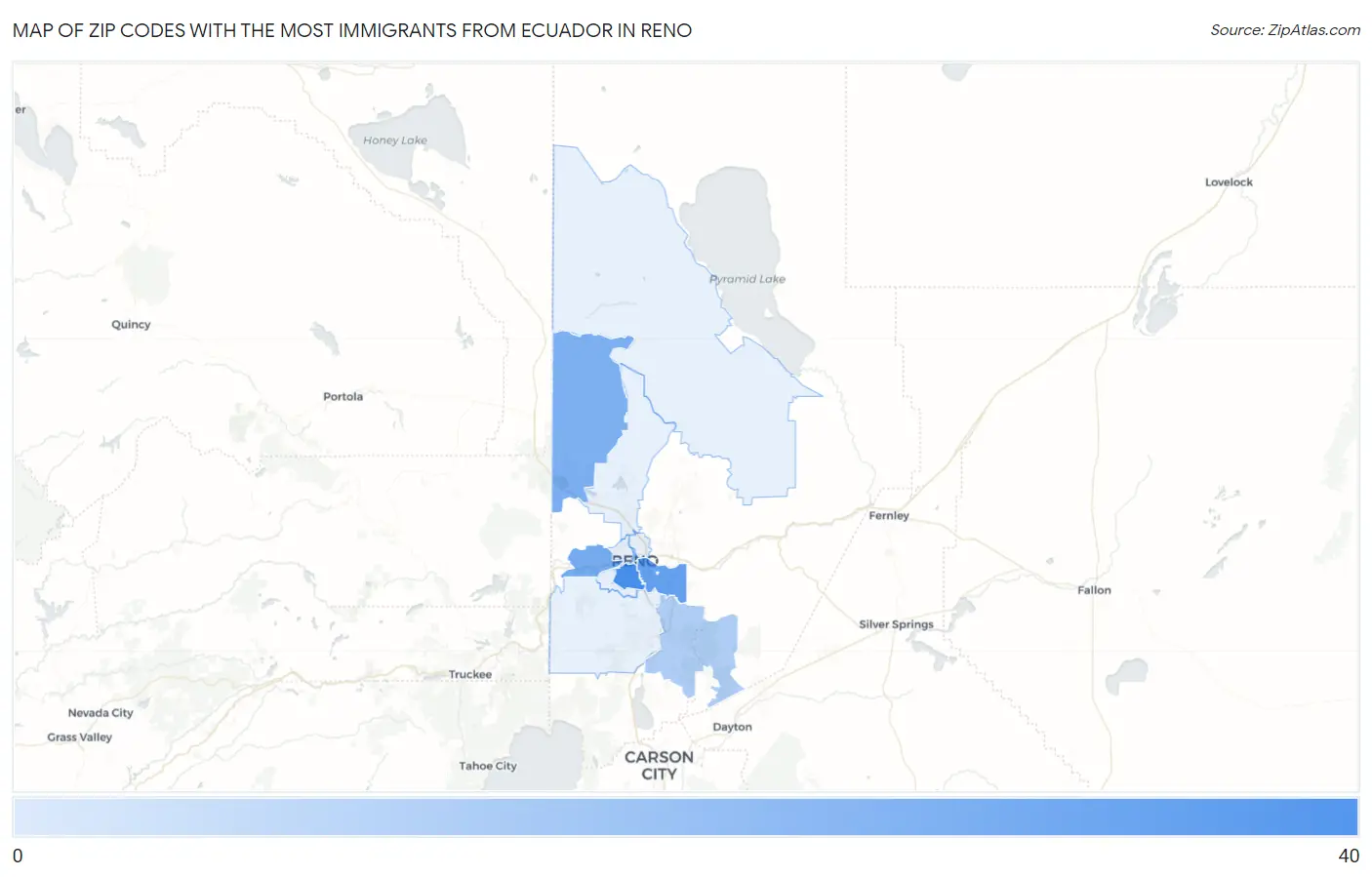 Zip Codes with the Most Immigrants from Ecuador in Reno Map