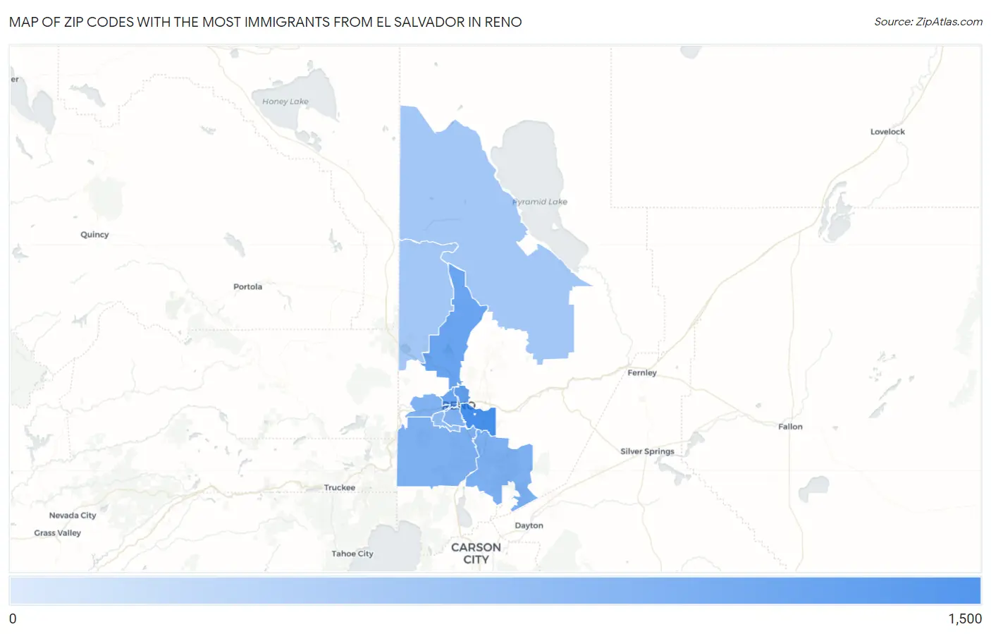 Zip Codes with the Most Immigrants from El Salvador in Reno Map