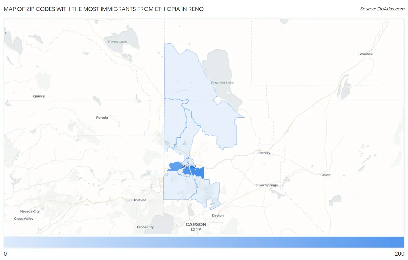 Zip Codes with the Most Immigrants from Ethiopia in Reno Map