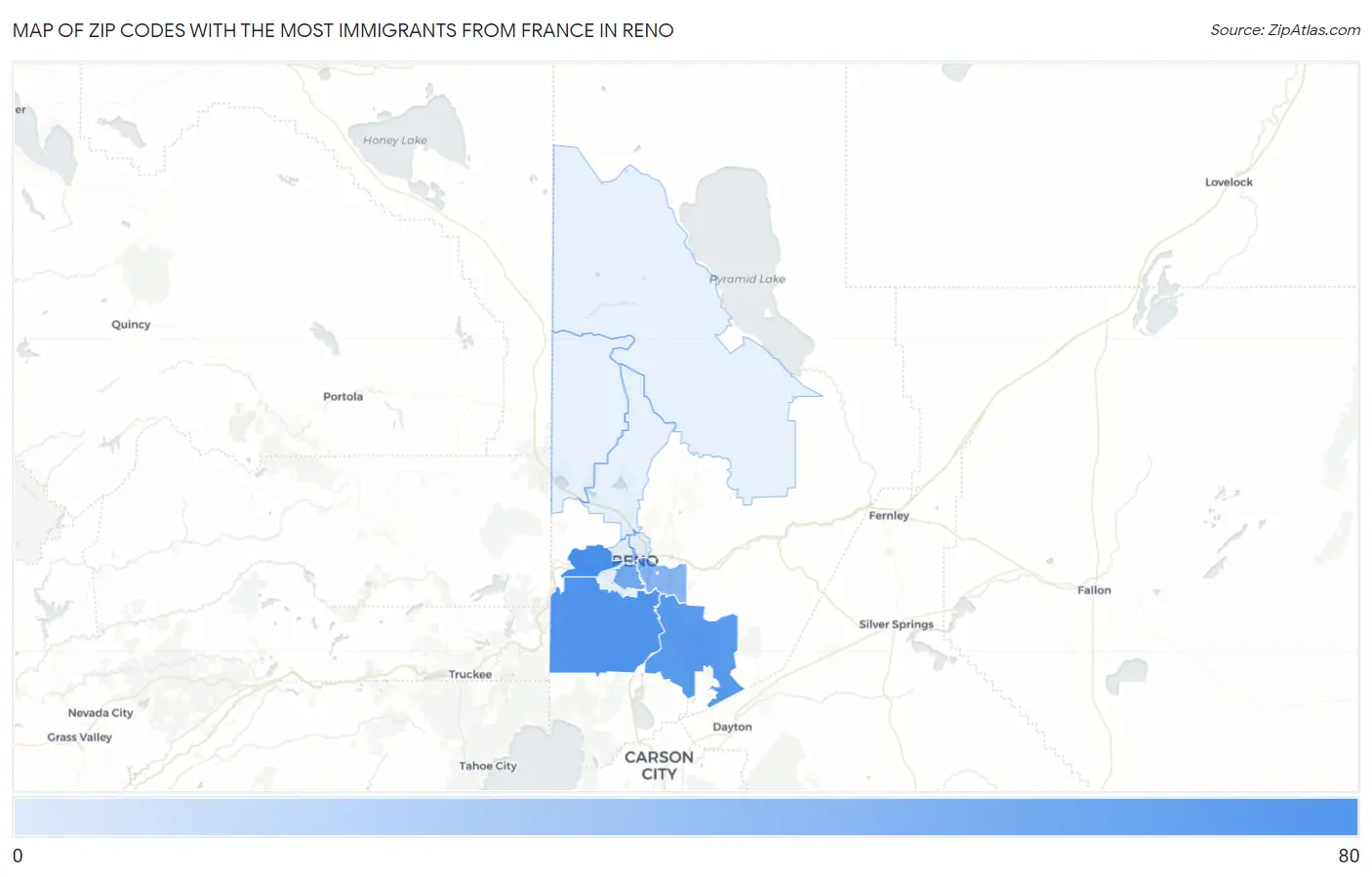 Zip Codes with the Most Immigrants from France in Reno Map