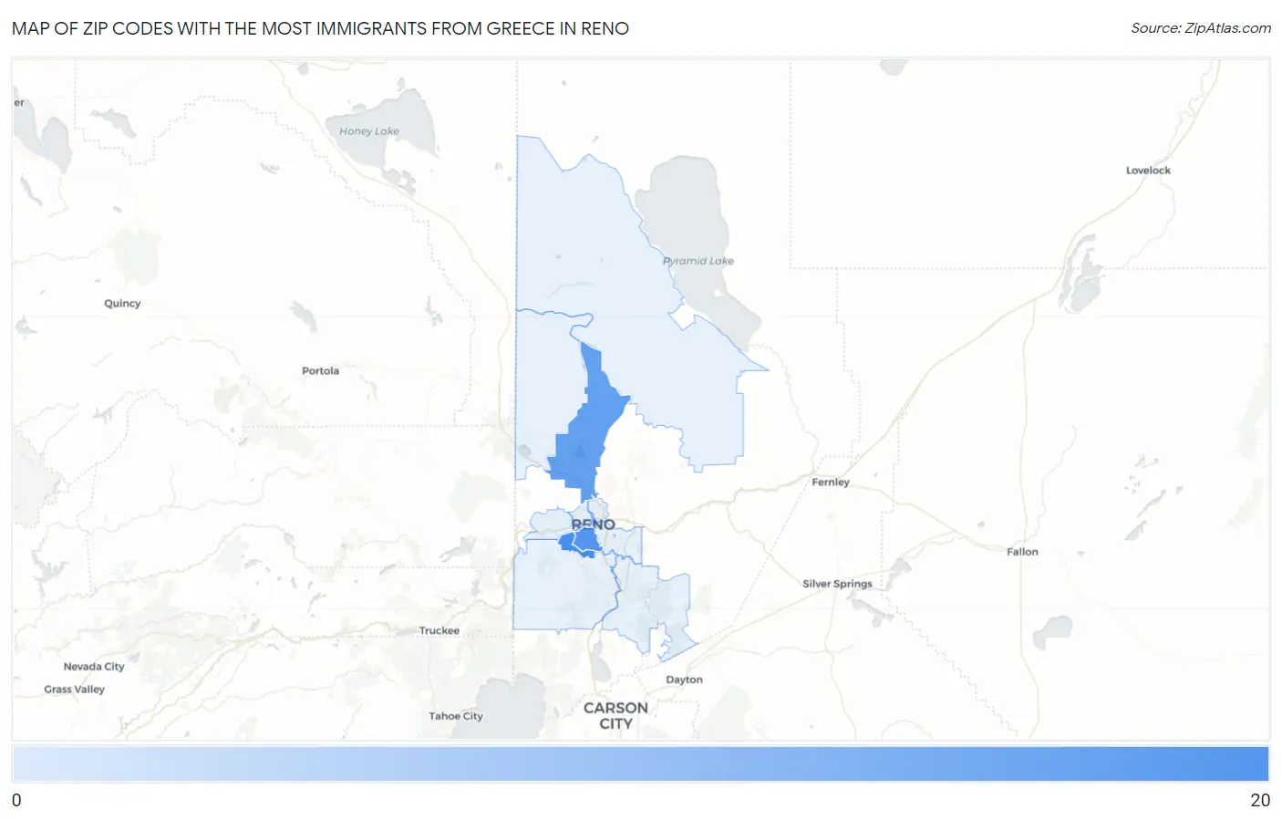 Zip Codes with the Most Immigrants from Greece in Reno Map