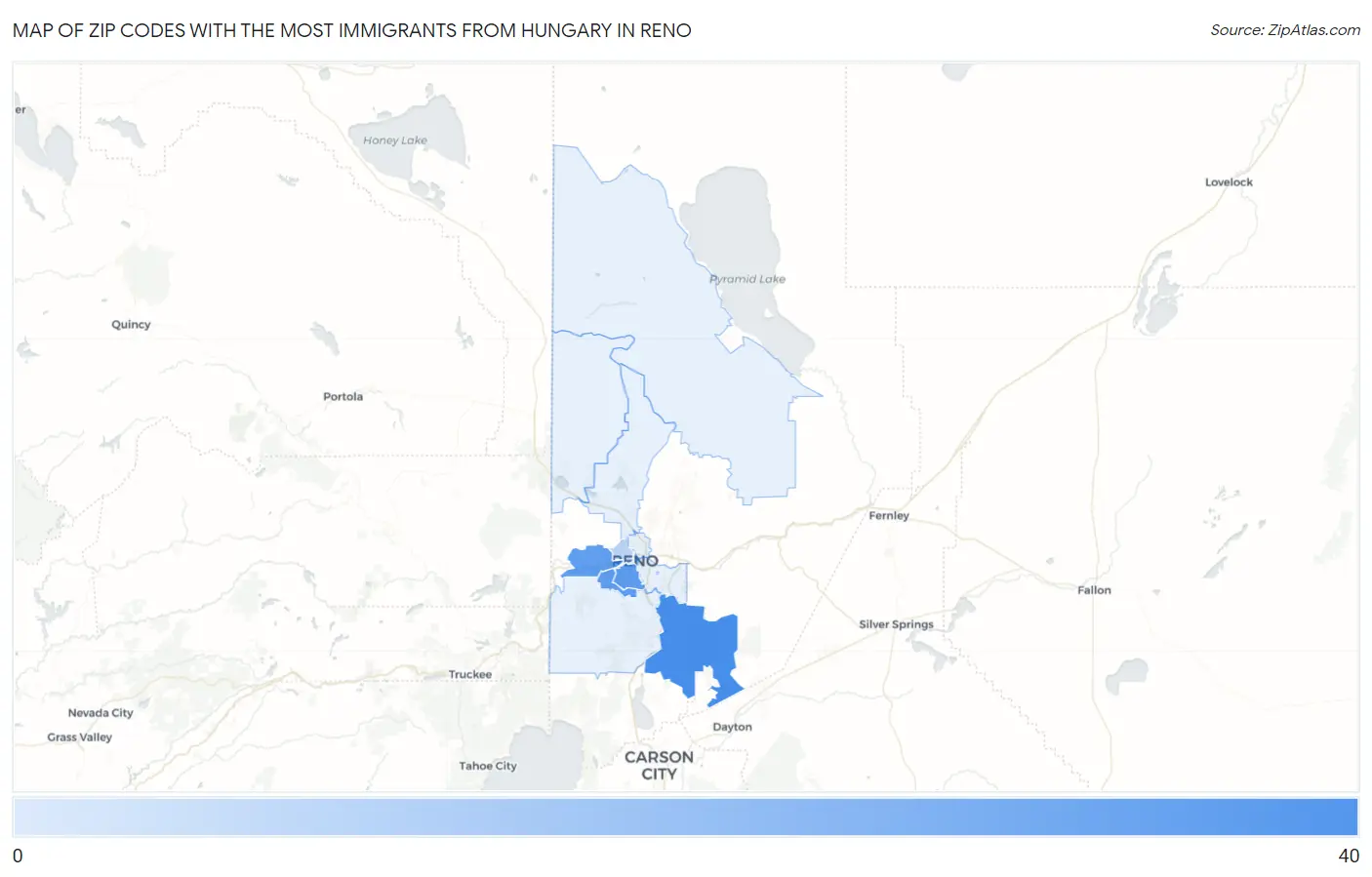 Zip Codes with the Most Immigrants from Hungary in Reno Map