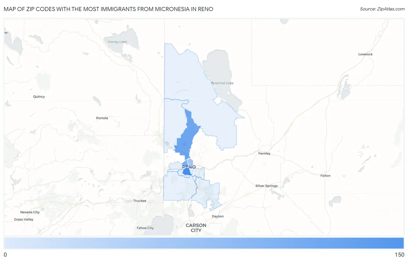 Zip Codes with the Most Immigrants from Micronesia in Reno Map