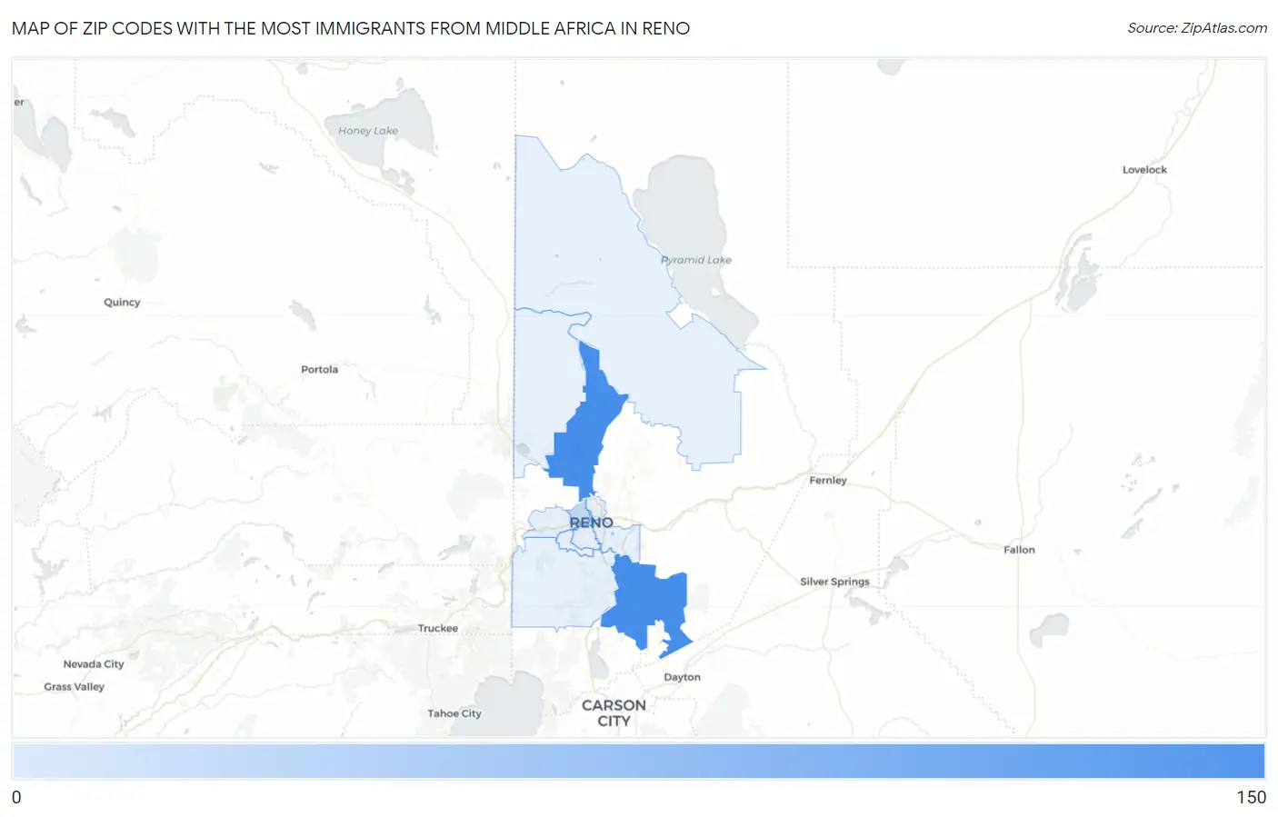 Zip Codes with the Most Immigrants from Middle Africa in Reno Map
