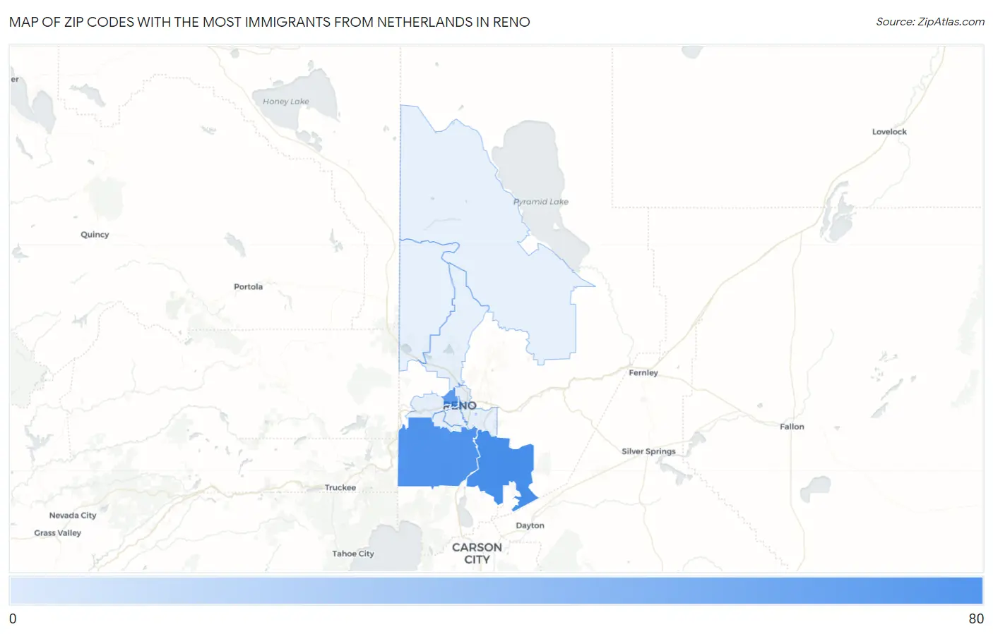 Zip Codes with the Most Immigrants from Netherlands in Reno Map