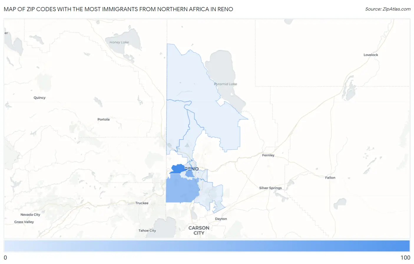 Zip Codes with the Most Immigrants from Northern Africa in Reno Map