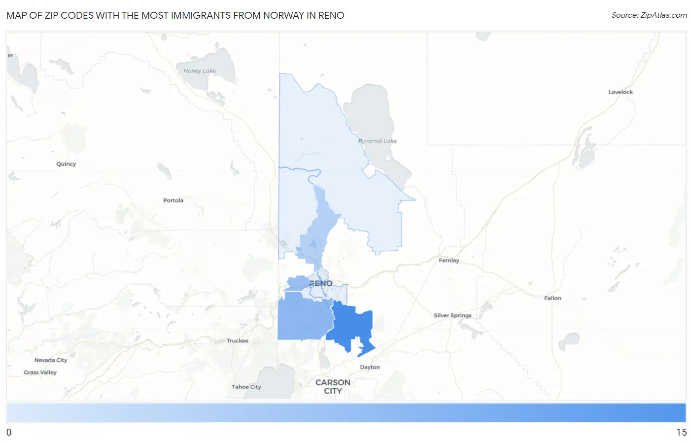 Zip Codes with the Most Immigrants from Norway in Reno Map