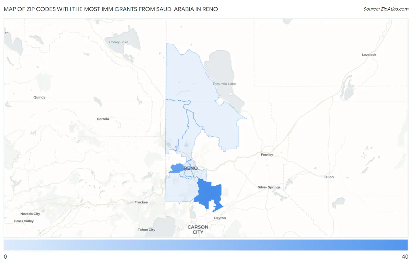 Zip Codes with the Most Immigrants from Saudi Arabia in Reno Map