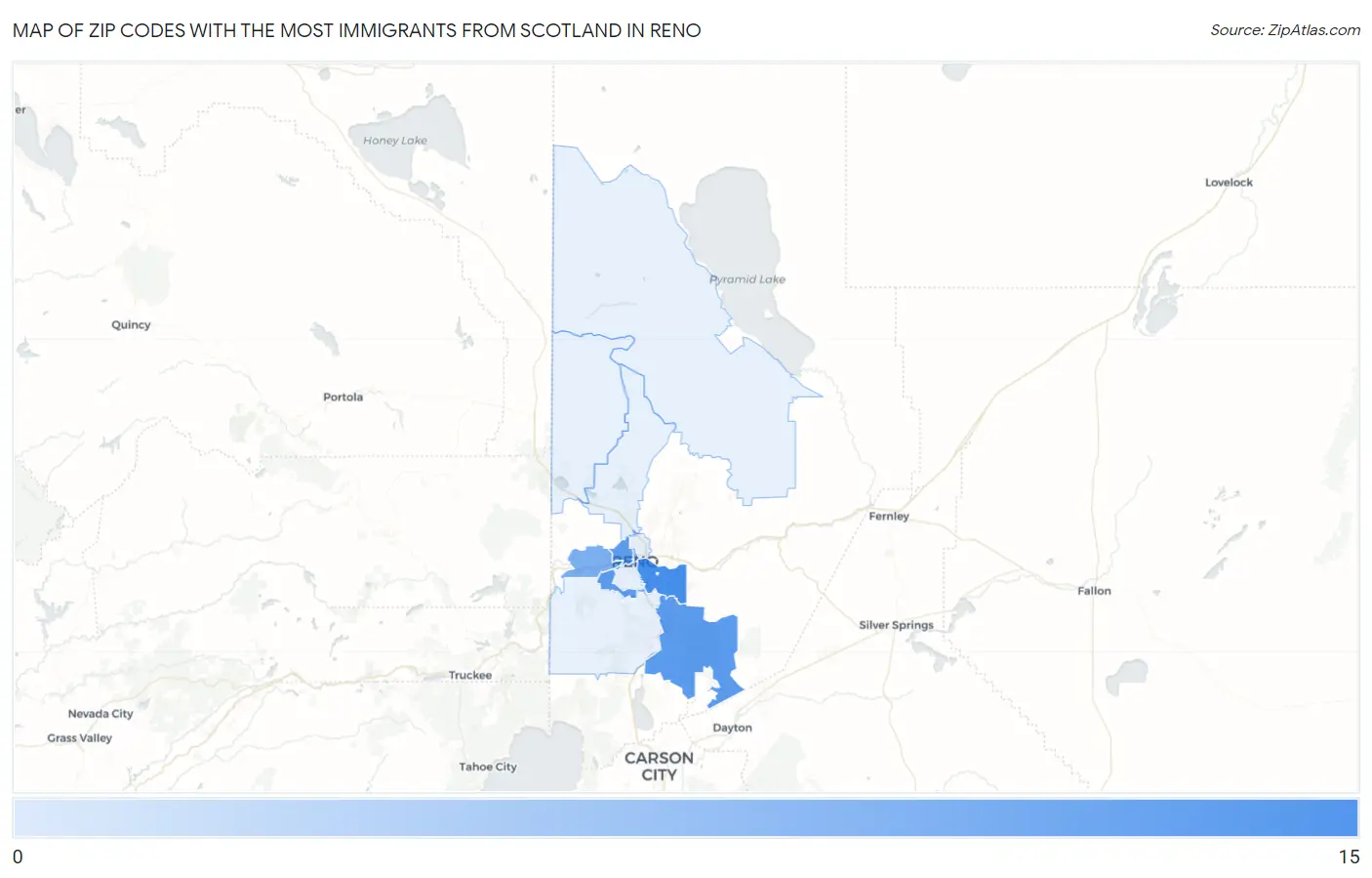 Zip Codes with the Most Immigrants from Scotland in Reno Map