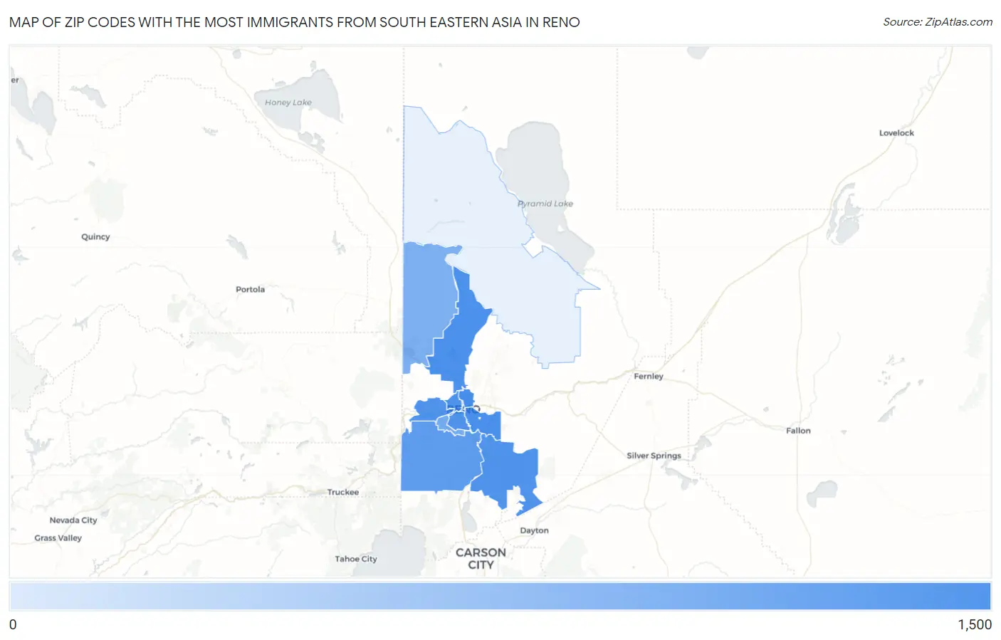 Zip Codes with the Most Immigrants from South Eastern Asia in Reno Map