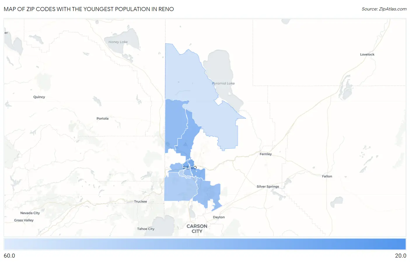Zip Codes with the Youngest Population in Reno Map