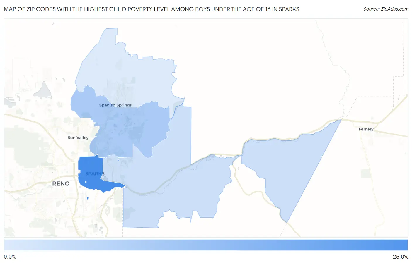 Zip Codes with the Highest Child Poverty Level Among Boys Under the Age of 16 in Sparks Map