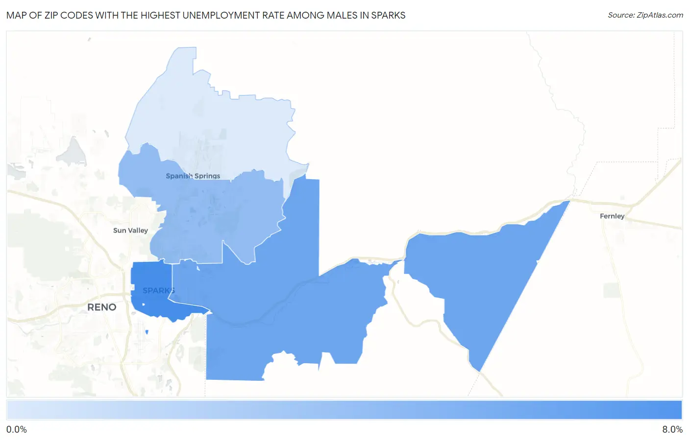 Zip Codes with the Highest Unemployment Rate Among Males in Sparks Map
