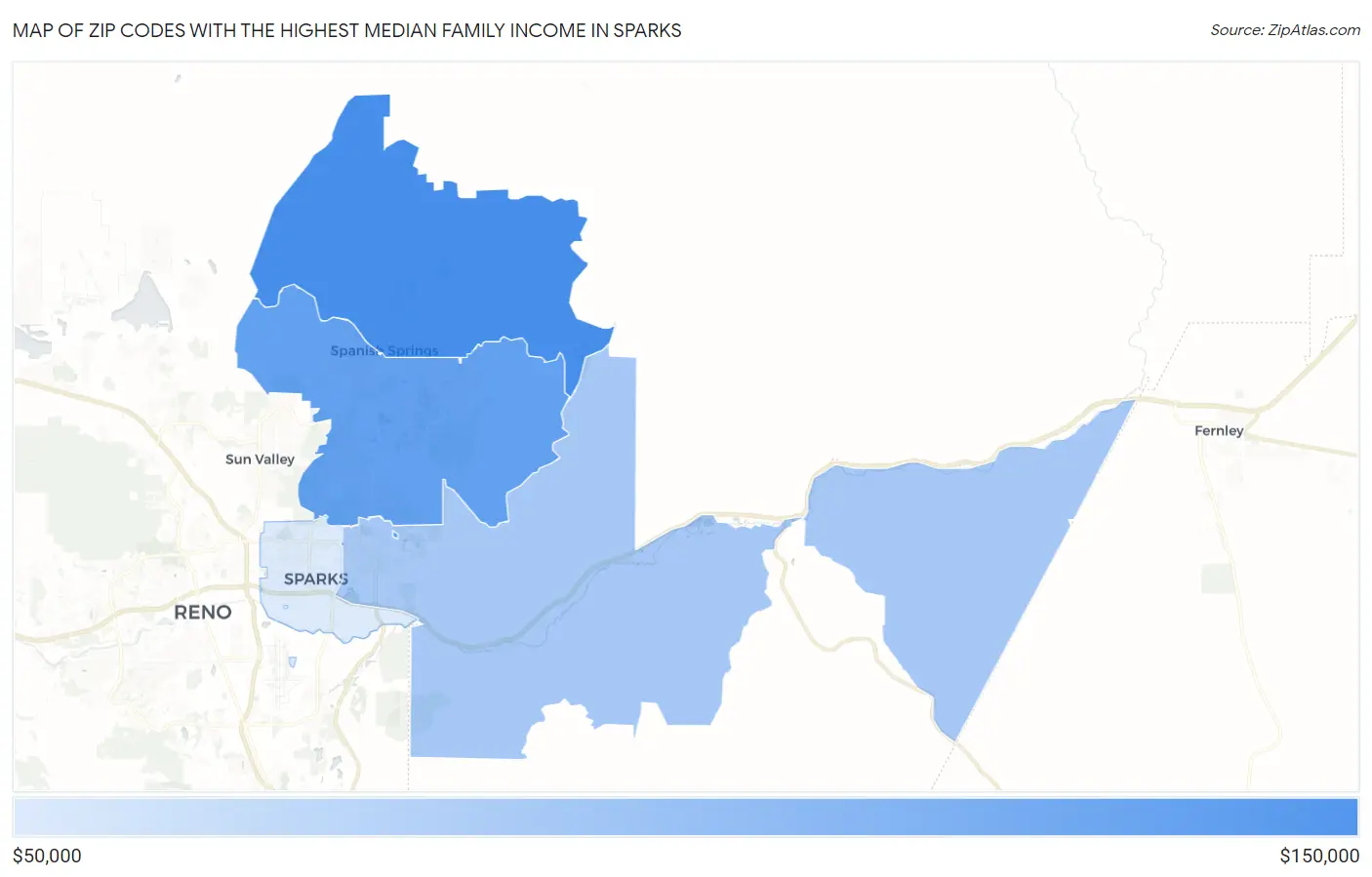 Zip Codes with the Highest Median Family Income in Sparks Map