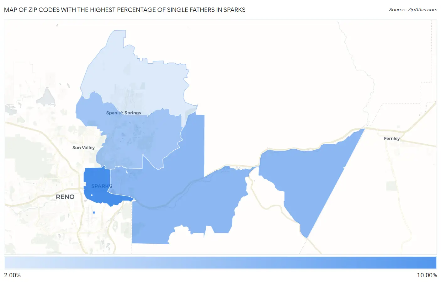 Zip Codes with the Highest Percentage of Single Fathers in Sparks Map
