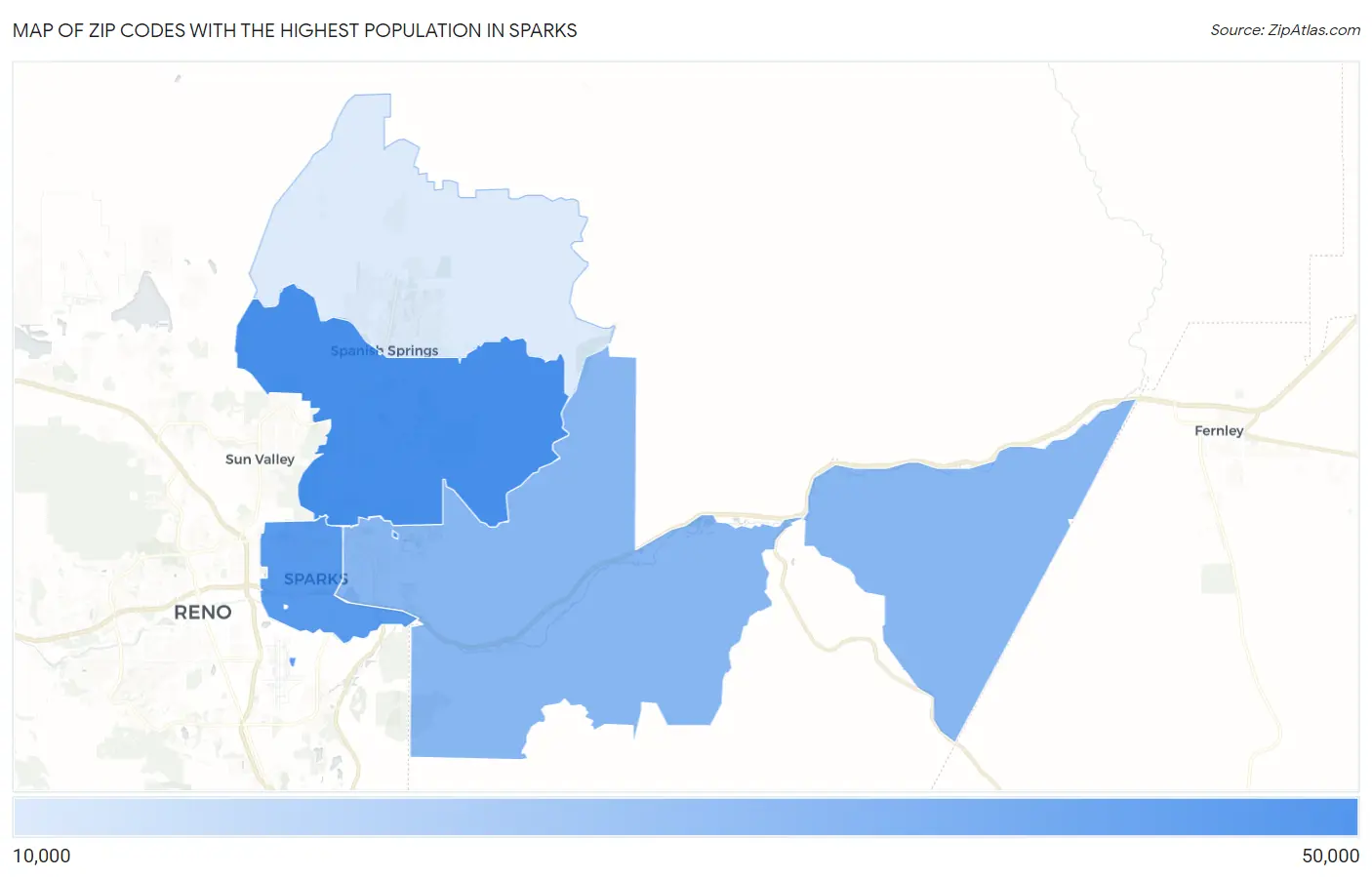 Zip Codes with the Highest Population in Sparks Map