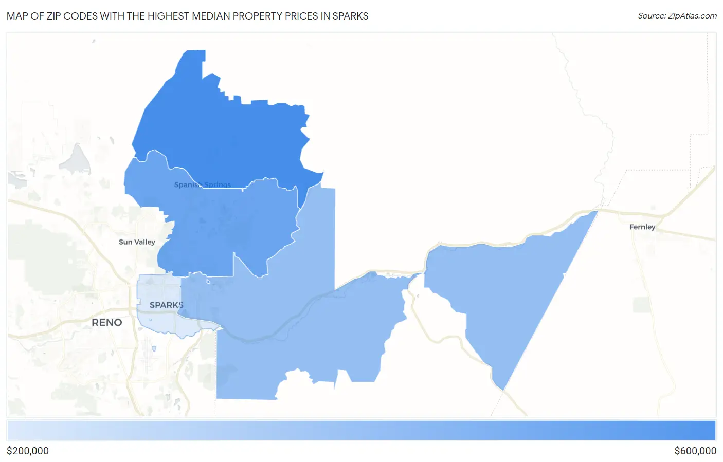 Zip Codes with the Highest Median Property Prices in Sparks Map